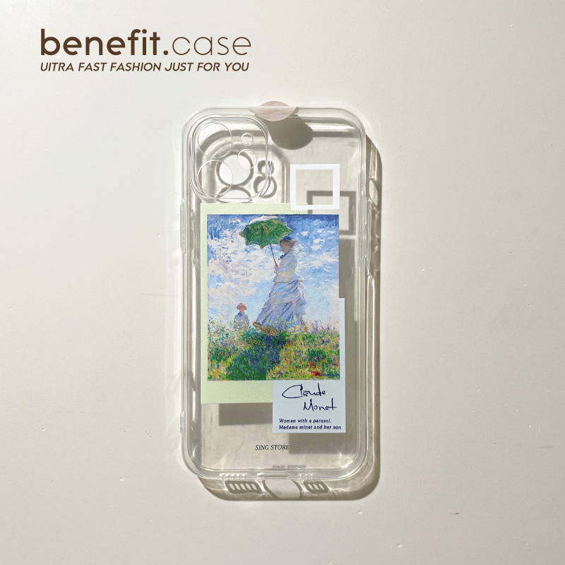 Benefit creative fresh Monet oil painting for Apple 13promax transparent mobile phone protective case iphone12mini protective case xsmax personality xr Japan and South Korea