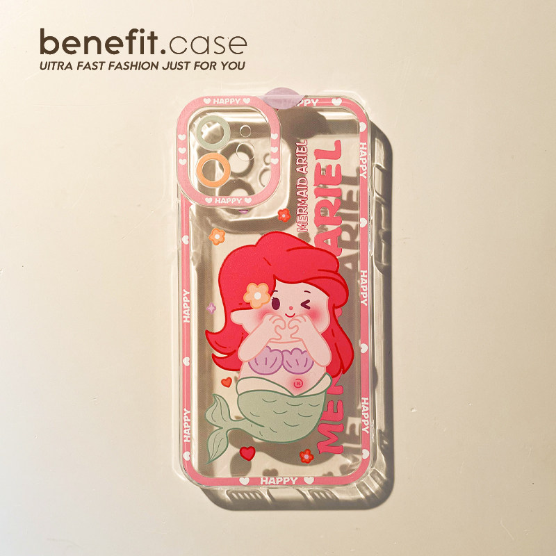 Benefit Cardpink Pink Q Mermaid for Apple 13 promax phone case iphone12mini soft 14 promax set 11 xs