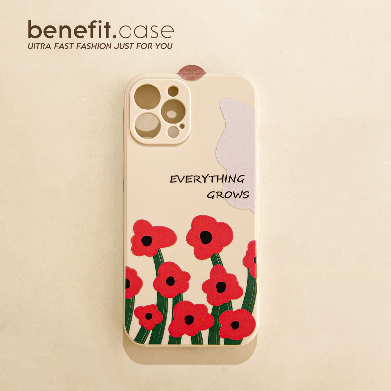 Benefit Japan-ROK oil painting small red flower apply Apple 13promax mobile phone protective shell iphone12 silicone mini anti-fall xsmax creative xr clear