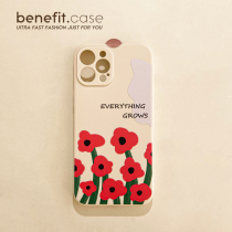 Benefit Japan-ROK oil painting small red flower apply Apple 13promax mobile phone shell iphone12 silicone mini anti-fall xsmax creative xr fresh 8