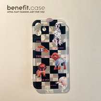 Benefit creative black and white lattice dogs apply Apple 13promax mobile phone shell iphone12mini protective sleeve xsmax transparent xr silicone 8plus