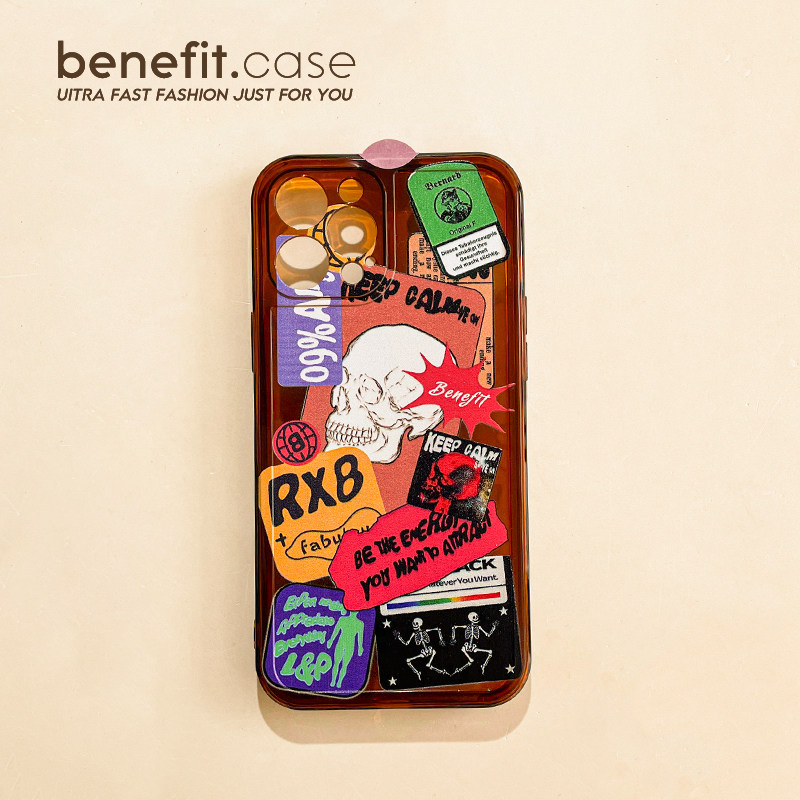 Benefit Tide Skull tags apply to Apple 13 promax mobile phone protective shell iPhone 12 full pack mini creative xsmax collage xr retro 8pl
