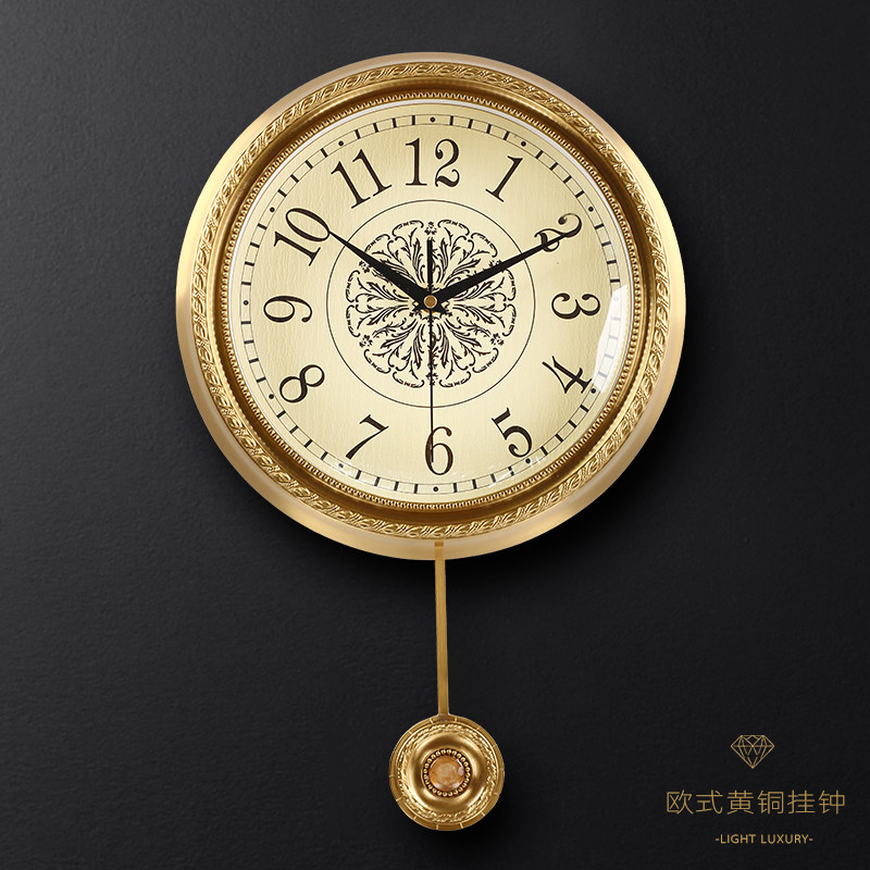 Eurostyle pure brass hanging bell modern living room home watch and watch light luxury fashion creative personality minimalist swing clock