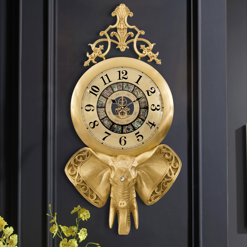 European light luxury brass elephant clock wall clock living room home clock wall hanging modern art net red creative wall watch