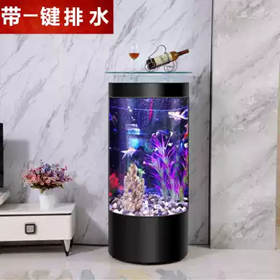 European semi-circular drainage fish tank living room ecological aquarium cylindrical glass goldfish tank TV background wall 1 4m