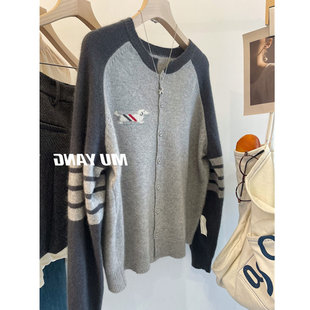 Extra size 300 catty Really easy to wear soft puppy embroidered sweater knitted cardigan color block top for fat women