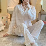 Демисезонная осенняя хлопковая пижама, милый лонгслив, демисезонный кардиган, комплект, коллекция 2023