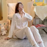 Демисезонная осенняя хлопковая пижама, милый лонгслив, демисезонный кардиган, комплект, коллекция 2023