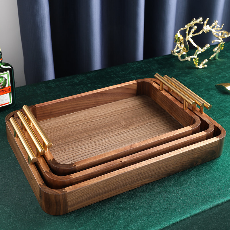 Rectangular wood pallet upscale tea cup containing tea tray New Chinese style fruit pan walnut wood snacks fruit pan-Taobao
