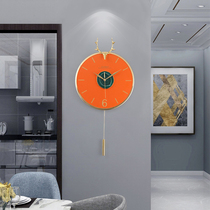 Restaurant wall clock creative clock decoration light luxury living room wall mute hanging watch light luxury wall clock modern Orange clock