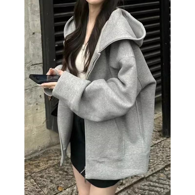 Uniqlo Official Flagship Store Women's Hooded Sweatshirt Spring and Autumn Oversize Thin Zip-Up Cardigan Jacket Wide Fit