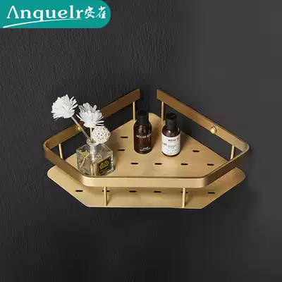 Brass brushed gold thickened triangle basket Nordic bathroom shelf Powder room wall-mounted tripod storage shelf