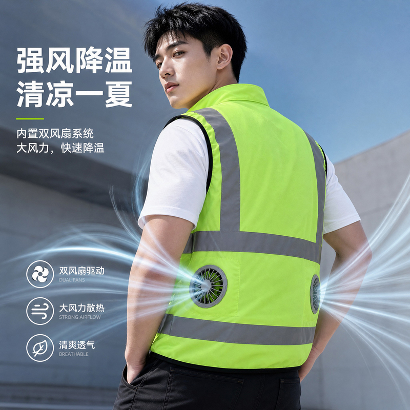 Summer Cooling Air-Conditioned Clothing with Fan, Reflective Safety Clothing for Construction Sites, Sanitation, Rechargeable Fluorescent Vest with Fan Summer Cooling Air-Conditioned Clothing with Fan, Reflective Safety Clothing for Construction Sites, Sanitation, Rechargeable Fluorescent Vest with Fan