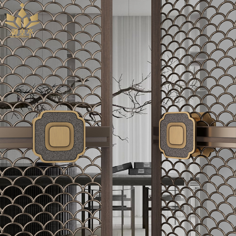 Chinese-style light luxury health club private room door handle surface-mounted double-door handrail solid aluminum plate carved door handle