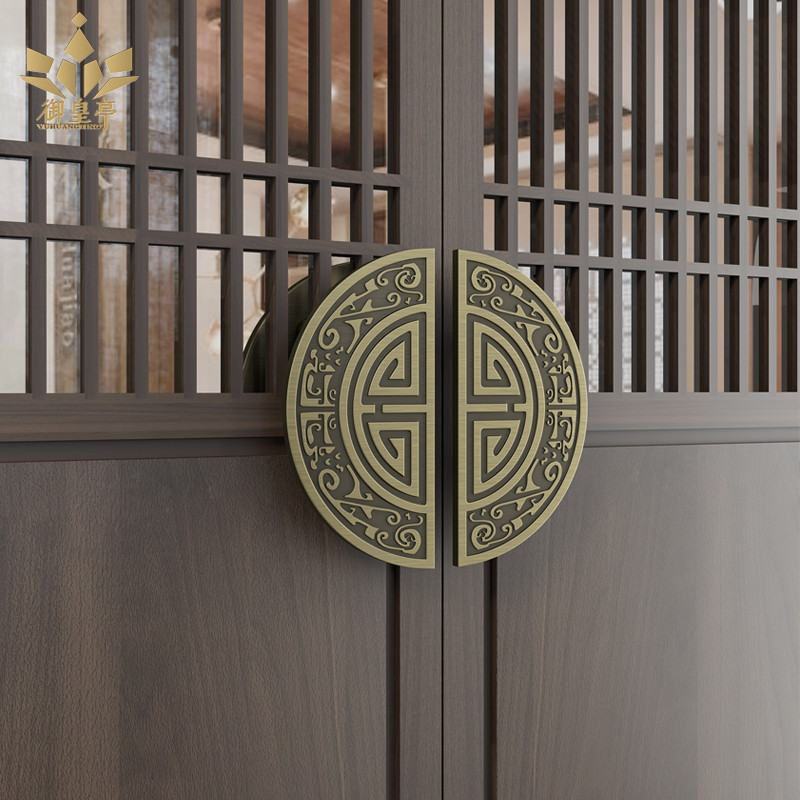 New Chinese-style homestay glass door handle antique copper door semi-circular pull handle retro hotel room wooden door handle