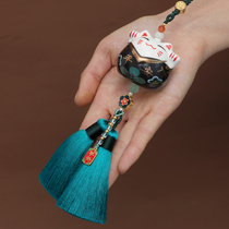 Car pendant Lucky cat car interior decoration Cute Japanese car rearview mirror ceramic men and women god creative handmade