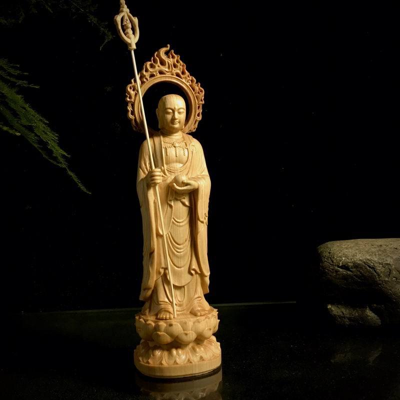 Cliff backlit Kizang Bodhisattva wood carving Buddha statue ornaments Home Bodhisattva carving craft gifts ornaments solid wood decoration