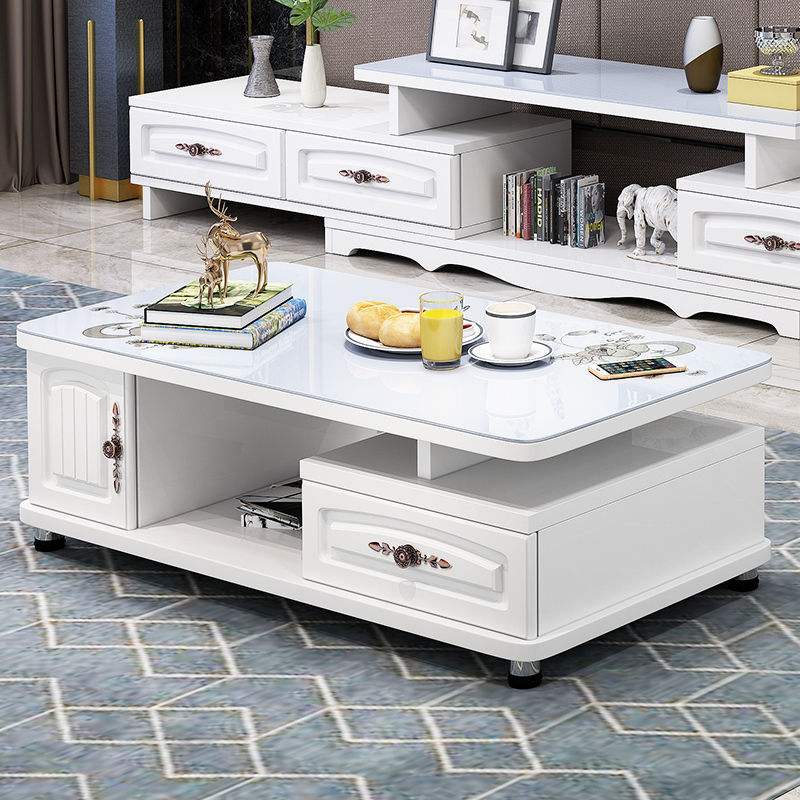 New rounded corners minimalist modern European-style living-room TV cabinet Composition Tea table Home Small-family-type glass tea table Table