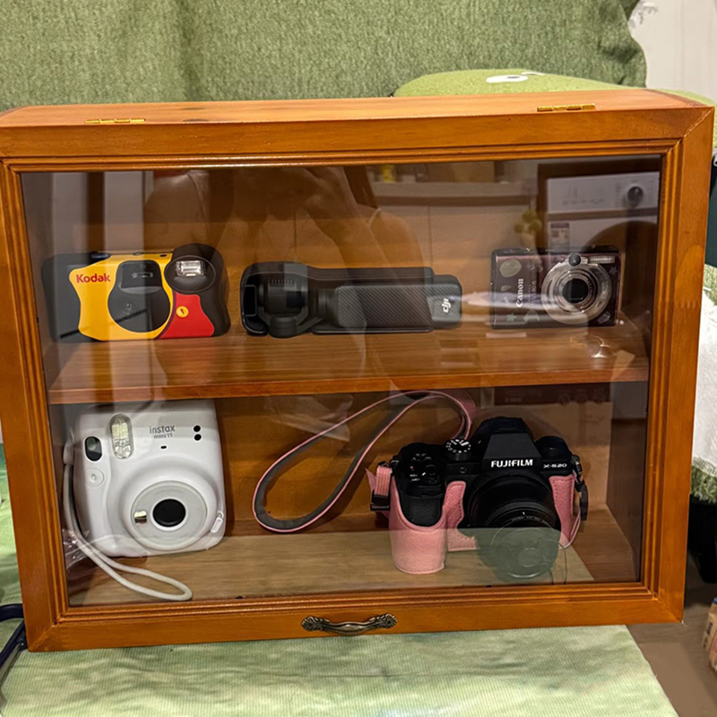 Photography Digital Camera Storage Cabinet Polaroid Photo Paper Desktop Retro Dust-Proof Display Cabinet Ccd Wooden Dust-Proof Box
