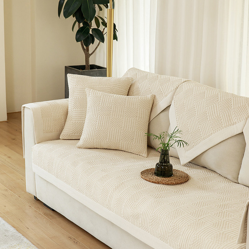 Simple pure color cotton yarn blended fabric sofa cushion four seasons universal thickened non-slip combination cushion multifunctional cushion