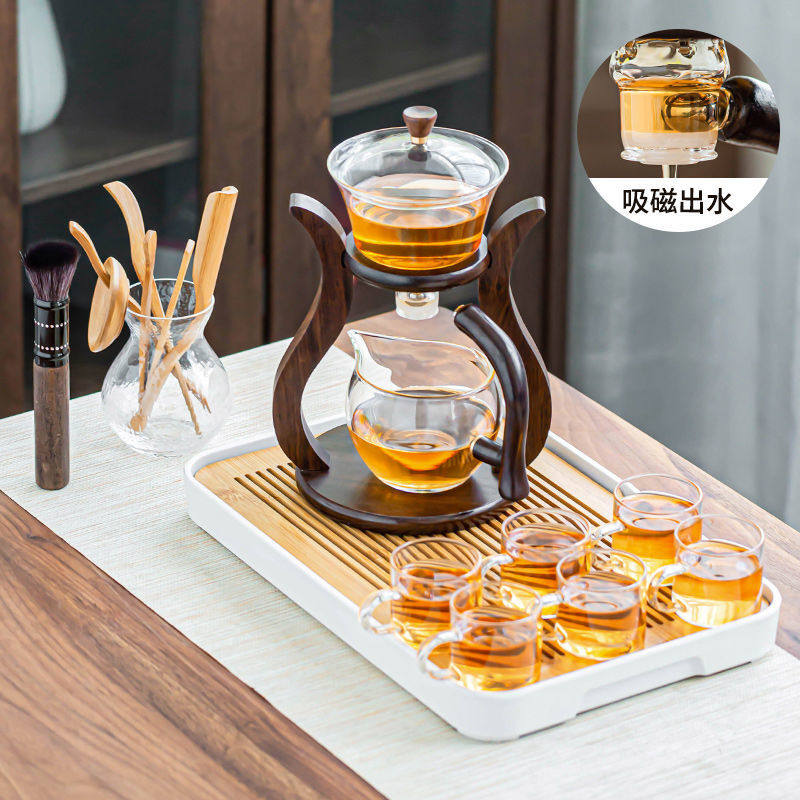 Lazy glass tea set automatic tea maker heat-resistant transparent Kung Fu teapot teacup set household high-end guest