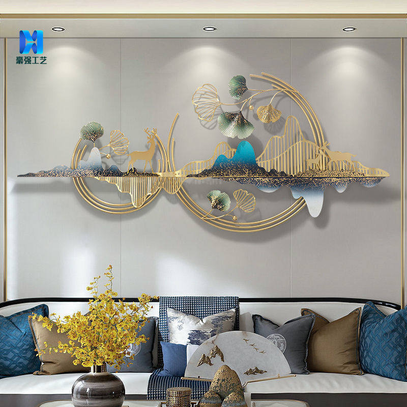 Light luxury metal wrought iron bedside background wall decoration living room room things pendant ginkgo leaf three-dimensional wall hanging