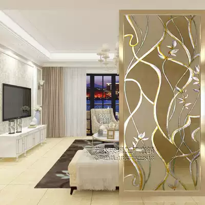 Art glass custom screen aisle partition living room double-sided frosted transparent color painting high-end abstract wind