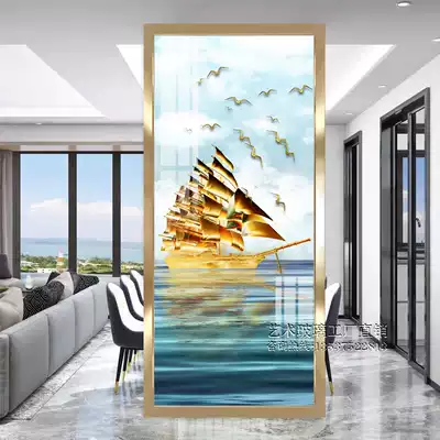 Art glass custom screen aisle partition living room double-sided frosted transparent color painting 2020 plain sailing