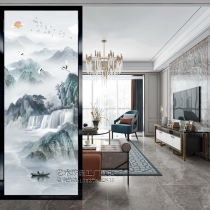 Art glass custom screen aisle partition living room double-sided frosted transparent light painted new Chinese landscape painting