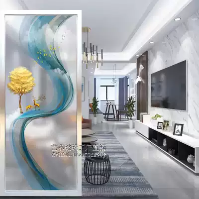 Art glass custom screen aisle partition living room double-sided frosted light transparent painting fashion light luxury modern abstract
