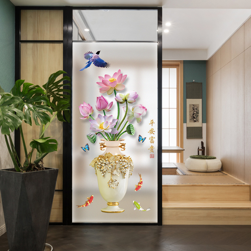 Glass stickers study door stickers powder room vase wall stickers balcony window creative window decals self-adhesive 3D stereo