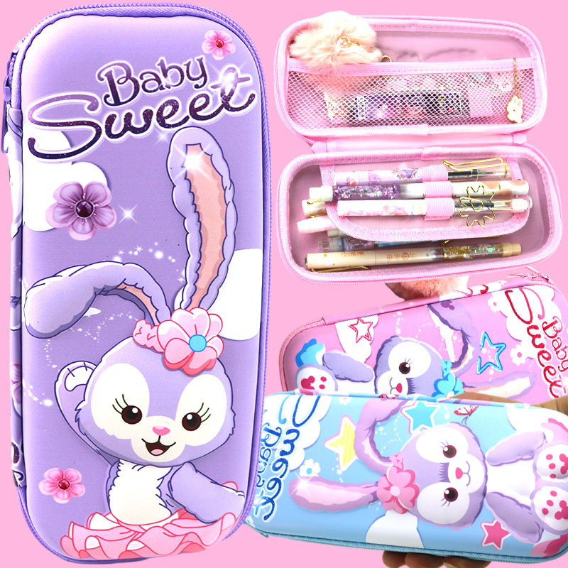 3D Star Dereveal Pen Bag Elementary School Students High Face Value Pencil Case Girls Cute Fairy Gas Mesh Red Large Capacity Children Multiple Layers Cashier Bags Kindergarten Anti-Fall Creative Cartoon Small Rabbit Printed Lead Pencil Case