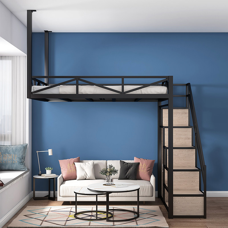 Elevated Bed Overhead Bed Iron Art Bed Suspended Multifunction Upper Bunk Apartment Loft Apartment High Altitude Double Bed Frame-Taobao