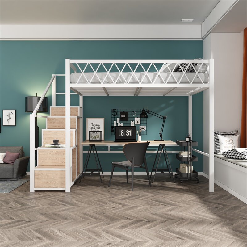 Tiles loft loft bed small apartment duplex loft bed iron frame bed apartment raised bed upper dormitory iron bed frame