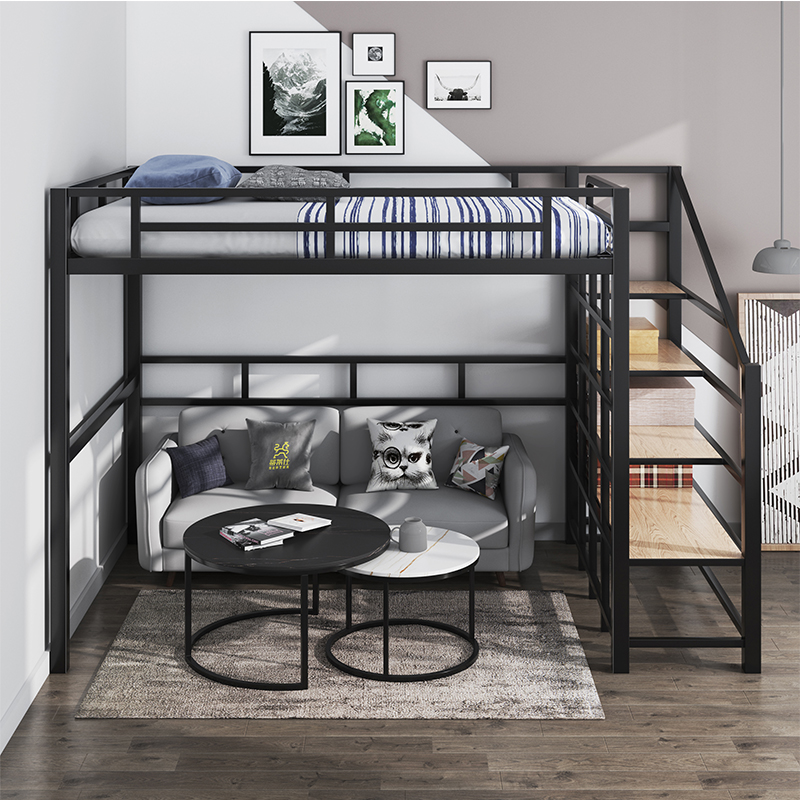 Loft bed small apartment multi-function loft loft iron frame bed upper bed under table shelf bed elevated bed nordic