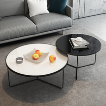 Nordic tempered glass coffee table small apartment living room household simple modern light luxury black and white round combination coffee table