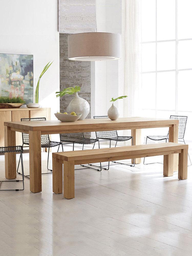 Nordic pure solid wood dining table and chair combination Household rectangular modern simple dining room small apartment dining table Log desk