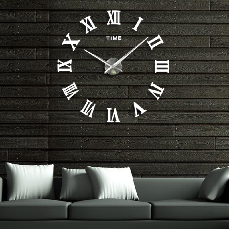 SilveryEuropean style Simplicity Rome number clocks and watches Large size a living room DIY   clock Wall clock quartz pocket watch