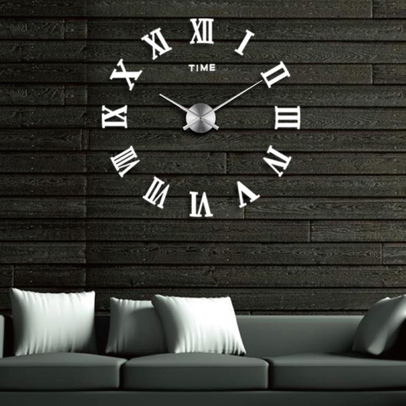 Medium SilverEuropean style Simplicity Rome number clocks and watches Large size a living room DIY   clock Wall clock quartz pocket watch