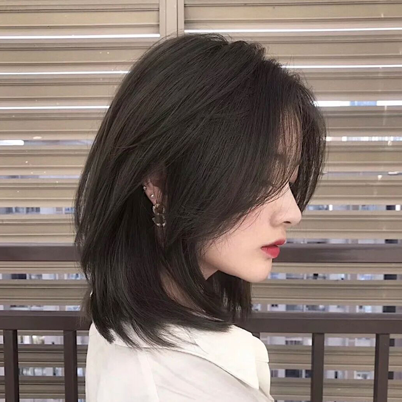 Wig real hair full real hair female natural medium long wolf tail full head cover clavicle hairstyle mullet head wig