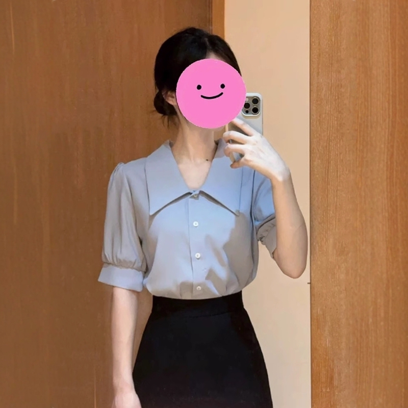 Blue Chiffon Short-Sleeved Shirt for Women, Summer Professional Formal Wear, Teacher Attire, Civil Servant Clothing, Interview Attire, Defense Shirt Blue Chiffon Short-Sleeved Shirt for Women, Summer Professional Formal Wear, Teacher Attire, Civil Servant Clothing, Interview Attire, Defense Shirt