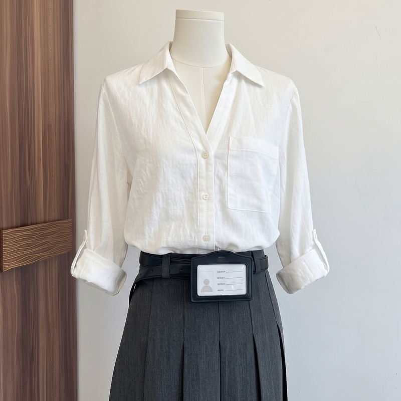 French White V-Neck Long-Sleeved Shirt for Women in Early Autumn, High-End Work Clothing Casual Loose-Fitting Cotton and Linen Shirt Top French White V-Neck Long-Sleeved Shirt for Women in Early Autumn, High-End Work Clothing Casual Loose-Fitting Cotton and Linen Shirt Top