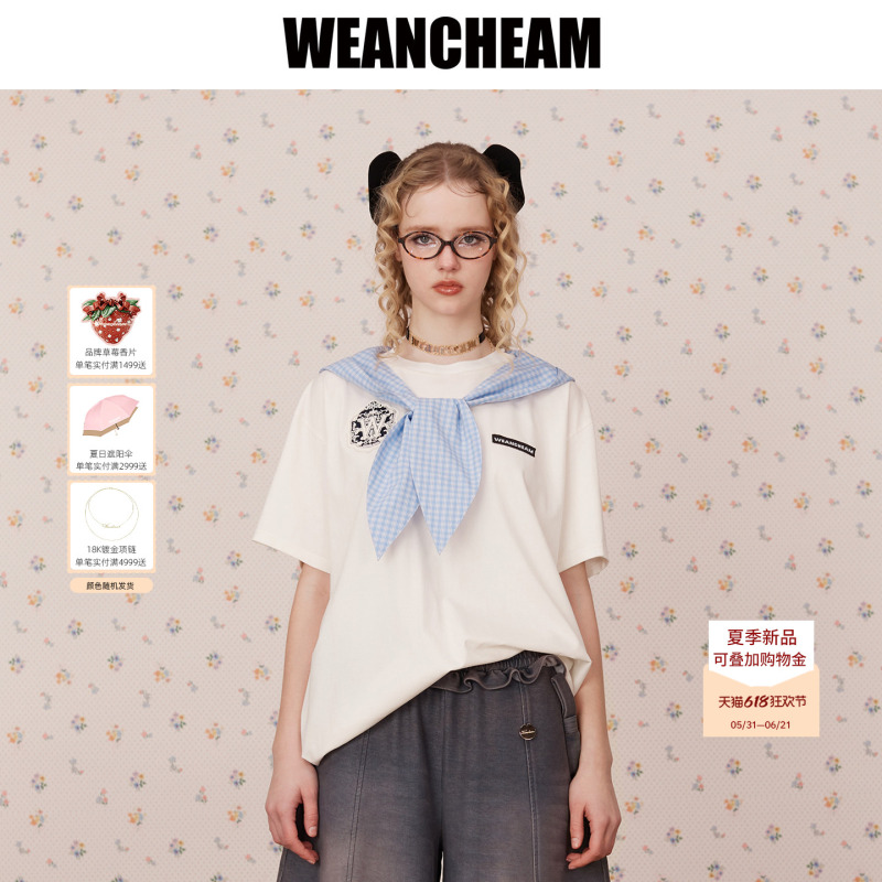 Weancheam/Weimemu 2026 Summer New Navy Style Detachable Shawl T-Shirt with Hood and Embroidered Logo Top Weancheam/Weimemu 2026 Summer New Navy Style Detachable Shawl T-Shirt with Hood and Embroidered Logo Top