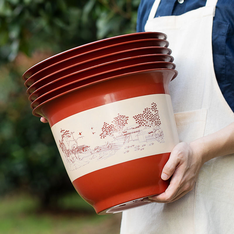 Flowerpot plastic imitation ceramic green radish potted extra large new classical orchid flowerpot delivery tray thickened resin strong