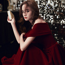 Wine red toast bride 2021 new shoulder wedding dress female temperament usually can wear back door thin