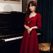 Toast 2021 new red wedding dress home bride engagement dress usually wear summer temperament