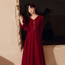 Toast Bride 2021 new wine red wedding dress engagement back dress women Summer temperament