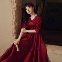 Toast Bride 2021 new red satin temperament dress dress back door engagement clothes summer high end