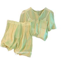 (Pamper Welfare) Little Scents Wind Suit 2024 New Women Summer Trendy Senior Feel Snowspun Shorts Three Sets