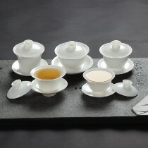 Goat Grease Jade Triple Talent Cover Bowl LOGO Gift custom shop company Opening accompanied by hand Lilly Courtesy Pure White Porcelain Tea Cup